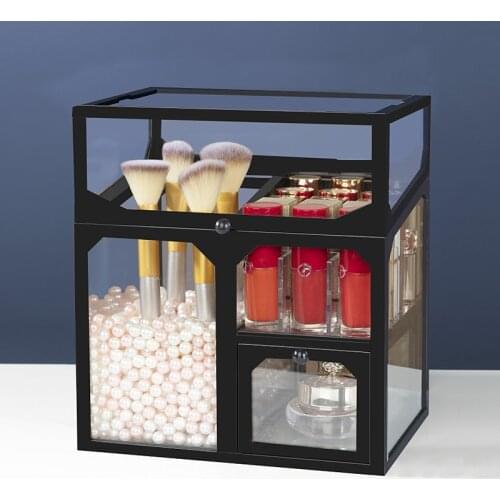 Cosmetic Nail Polish Lipstick Holder Makeup Organizer Dressing Table Makeup Brush Jewelry Necklace Pearl Make Up Storage Box