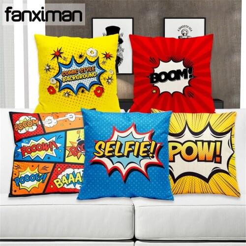 Colorful Cartoon Comics Cushion Cover Letter Print Pow Boom Linen Throw Pillowcase Home Decorative Pillow Covers