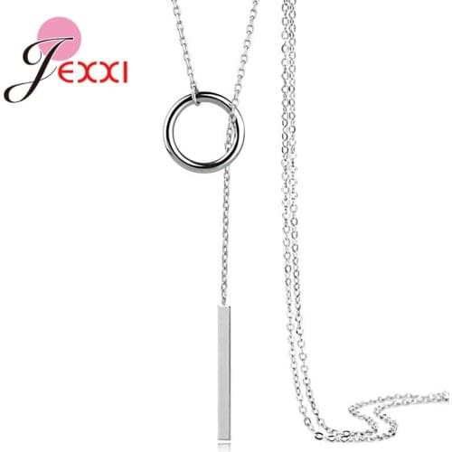 Round Circle and Triangle Original Design Woman Metal Necklaces Fine 925 Sterling Silver Smooth Handmade Geometric Jewelry Gifts
