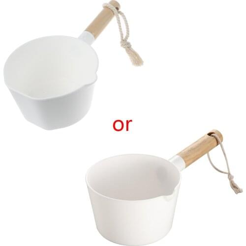 Kitchen Wooden Long Handle Water Ladle Bathroom White Scoop Japanese Style Kitchen Accessories