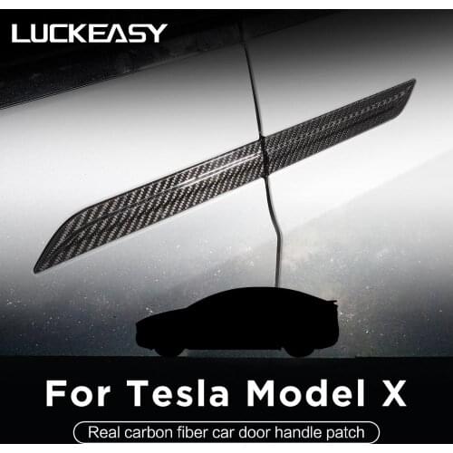 LUCKEASY for Tesla Model X 2016-2021 real carbon fiber door handle decoration stickers door handle decoration strip 4pcs/set