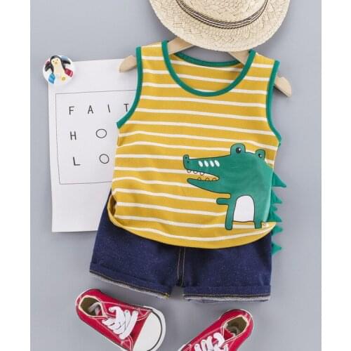 Baby Boys Fashion Sleeveless Clothes Outfits Summer 2021 Cartoon Dinosaur 1 2 3 4 Years Kids Cotton Vest+Shorts Toddler Clothing