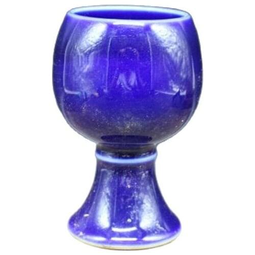 Monochrome glaze decorated with blue and tall wine cups, household antique porcelain ornaments