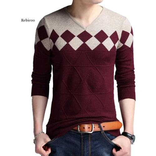 Autumn Vintage Sweater Men Collarless Sweater Christmas Sweaters Fashion V-Neck Casual Slim Sweaters Men for Business