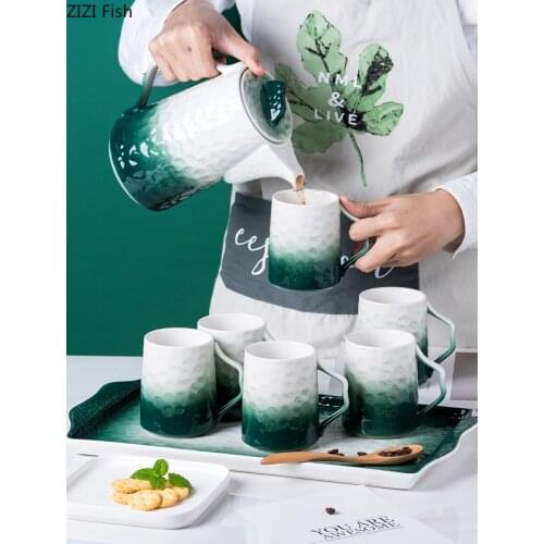 Green Stone Grain Cup Set Cafe Style Palace Living Room Tea Cup Tea Set Water Cup with Ceramic Heat-resistant Sopera De Ceramica