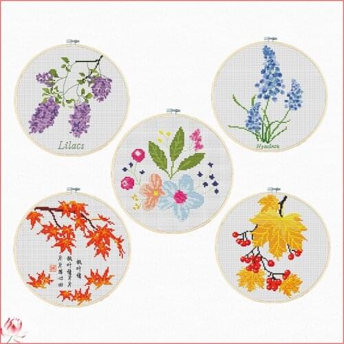 Plants And Flowers With Frames Cross Stitch Kits Canvas Embroidery Needlework Sets 11CT 14CT DIY Handmade Home Decoration Craft