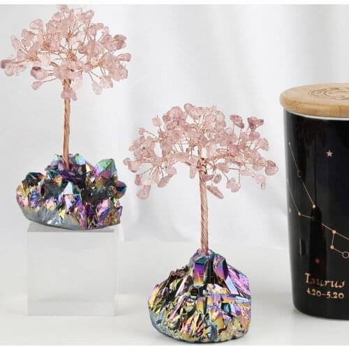 Natural Amethyst Quartz Money Tree With Crystal Base Mineral Specimen Reiki Healing Crystal Tree Ornaments For Home Decoration
