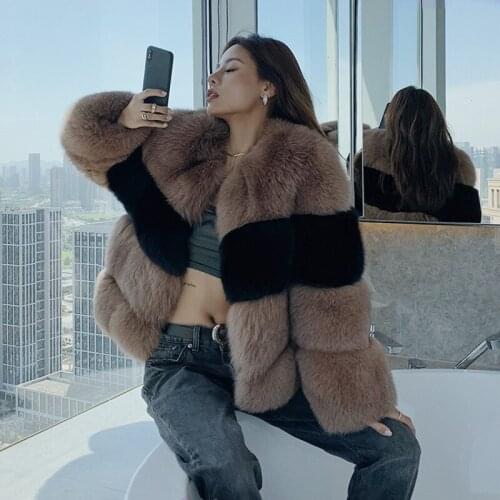 2021 New Real Fox Fur Womens Jackets Whole Skin Short Fur Young Street Style Fluffy Soft Fashion Brown Thick Warm Teddy Coat