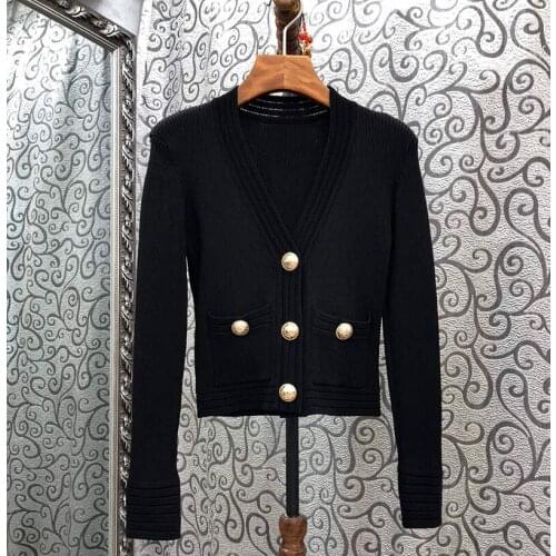 New Fall / Winter 2021 Womens Jacket Tops V-neck Lion Button Fashion Knit Sweater High Quality Cardigan Jacket O202