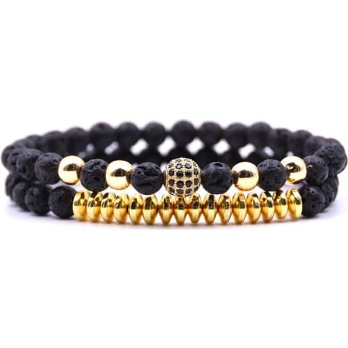 New Fashion Luxury Black Beaded CZ Zirconia Disco Bar Charm Bracelet Men Stone Bead Bracelet Valentine Men Jewelry