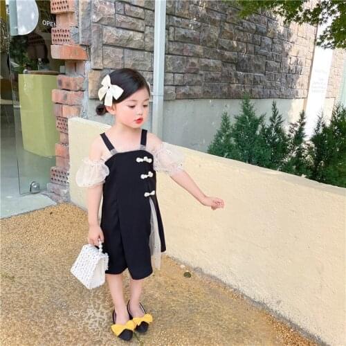 2021 Summer Girls' Retro Buckle Smooth Cool Strap Bright Yarn Stitching Cheongsam Dress