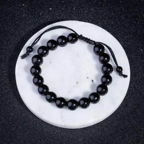 Woven Crystal Bracelet Round Obsidian Healthcare Bracelets Adjustable Black Stone Bead Bracelet For Women Men Yoga Jewelry