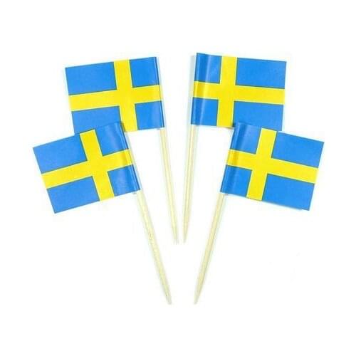 Lot of 50 Pcs Mini Wooden Sweden Toothpick Flag fruitpick for Decor Party Fruit Pastry