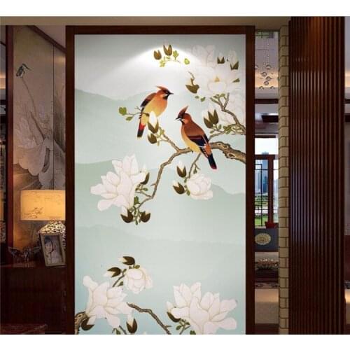 Custom wallpaper 3d hand-painted flowers and birds of new Chinese style porch background of olay adornment wall paper