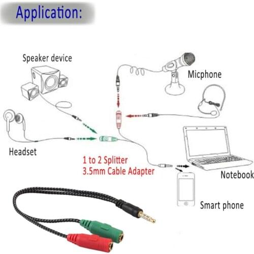 Cable Adapter 2 In 1 Splitter 4 Pole 3.5mm Audio Earphone Headset to 2 Female Jack Headphone Mic Audio Cable 3 pole for PC