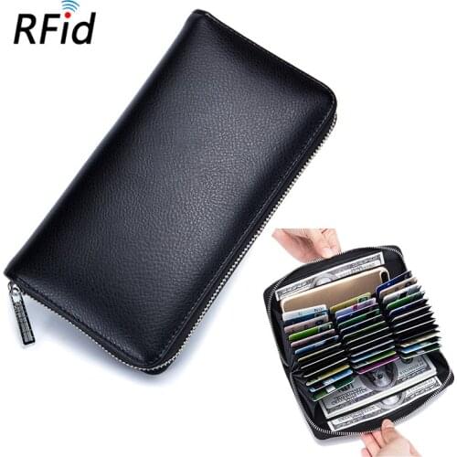 RFID 36 Cards Genuine Leather Accordion Travel Wallet Long Zipper Clutch Bag Large Capacity Handbags Purse