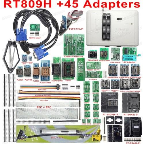 RT809H EMMC-Nand FLASH Programmer +45Adapter +TSOP48 TSOP56 BGA63 BGA64 Adapter +SOP8 Test Clip Free Shipping