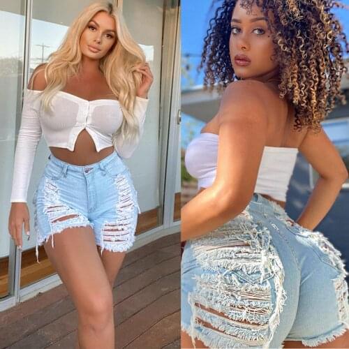 Ripped Jeans Summer New Womens Clothing Large Size Elastic Scanties Female Fashion Streetwear Big Holes Sexy Denim Shorts