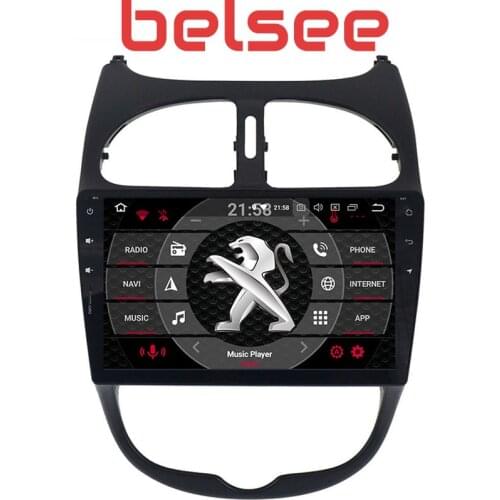 Belsee 9" Touch Screen Android 9.0 octa core Ram 4+64GB Head Unit Car Radio GPS Navigation Multimedia Player for Peugeot 206