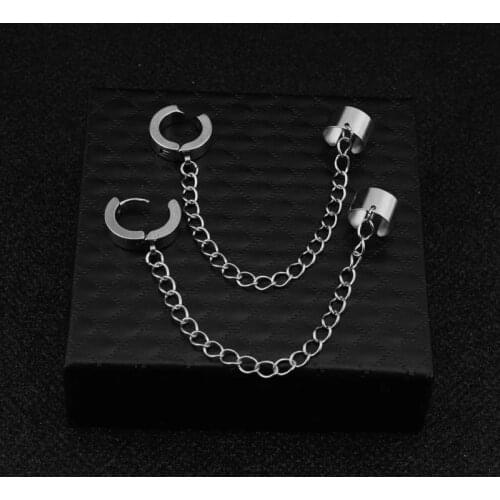 Fashion Punk Circle Clip Earring for Teens Women Men Ear Cuffs Zinc Alloy Cool Jewelry Vintage Retro Metal Chain Earings