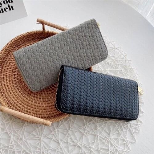 Woven Wallet Ladies Long Zipper Clutch Bag Fashionable PU Leather Purses And Handbags Luxury Designer Carteras Para Mujer