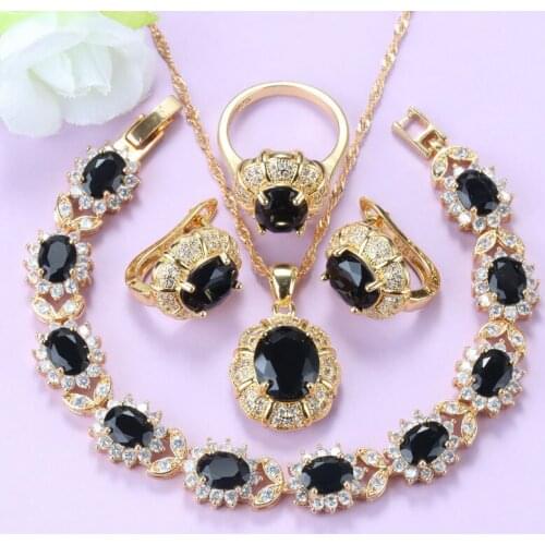 African Women Fashion Necklace And Clip Earrings Jewelry Sets Gold Colors Black Cubic Zirconia Punk Style Costume