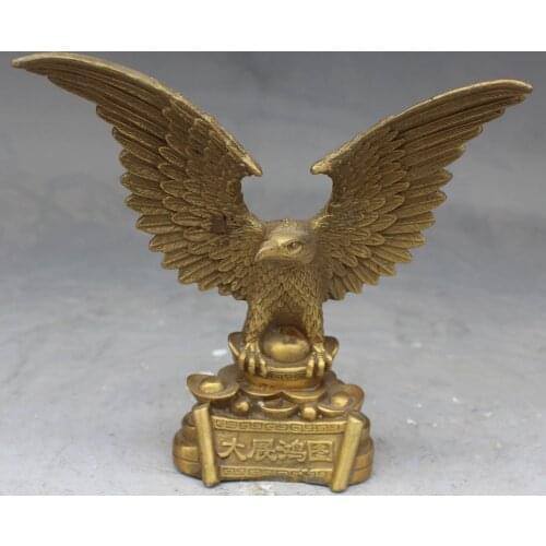 Ymying Chinese Brass Handwork Flying Open Wig Eagle Hawk Jove King Bird Statue