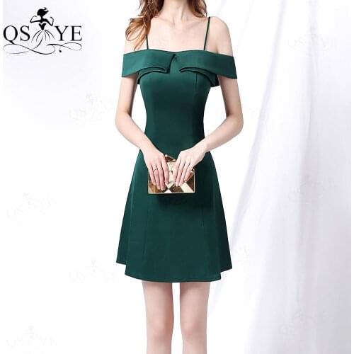 Green Short Prom Dresses Elastic A line Evening Gown Spaghetti Straps Formal Gowns Short Zipper up Red Party Gown Napeled Neck