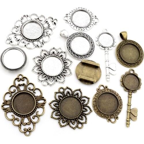 10pcs 18mm Inner Size Antique Bronze And Silver Plated S Texture Connection Style Cabochon Base Cameo Setting Charms Pendant
