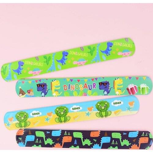 10pcs/set Cartoon Dinosaur Slap Bracelets Snap Bands Toy Bracelet Slap Bracelets Wrap Novelty Wristband Toys Birthday Party Gift