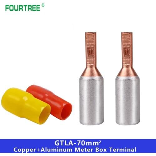 10PCS GTLA-70mm2 Copper-Aluminum Electric Meter Box Pin Terminal Wire Cable Lugs Bare Connector With Insulation Sheath