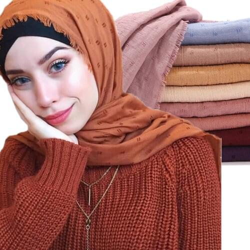 10pcs Popular pom pom cotton Scarf Crinkle Women Solid muslim Hijabs Muffler Shawls Pashmina Wrap Hijab Scarves Headscarf Scarf