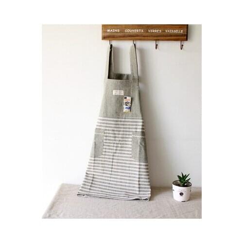 100% Cotton Kitchen Apron Unisex With Convenient Pocket Korean Fashion Strip Oil Proof Cooking Sleevless Adult Aprons Baking BBQ