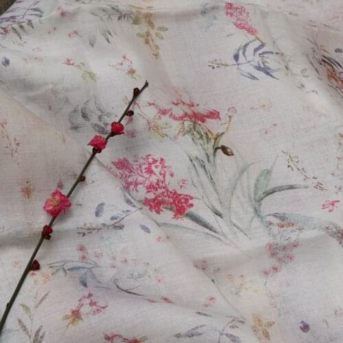 Natural Pure 100% ramie Linen cloth Printed fabric for dresses robe Summer thin tissu diy handmade Sewing DIY