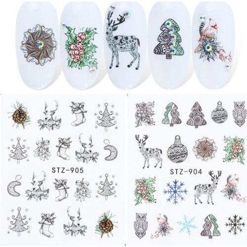 12Pcs Christmas Manicure Trims Water Decals Nail Transfer Foils Snowflake/Bells/Deer Nail Art Transfer Stickers Decal Decoration