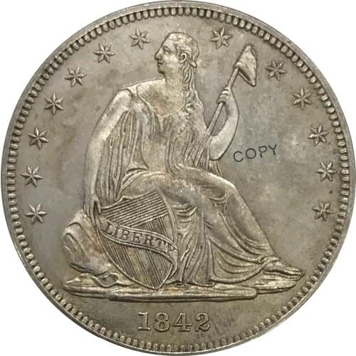 1842 United States Half Dollar Liberty Seated No Motto Above Eagle Cupronickel Plated Silver Collectibles Copy Coin