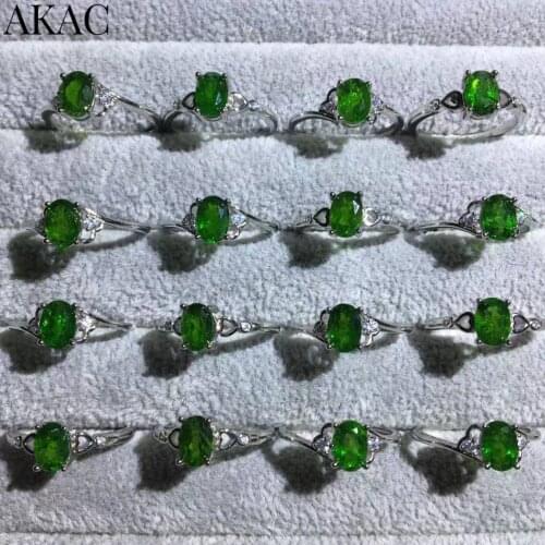 Approx3-4*5-6mm AKAC natural green diopside women white copper adjustable ring