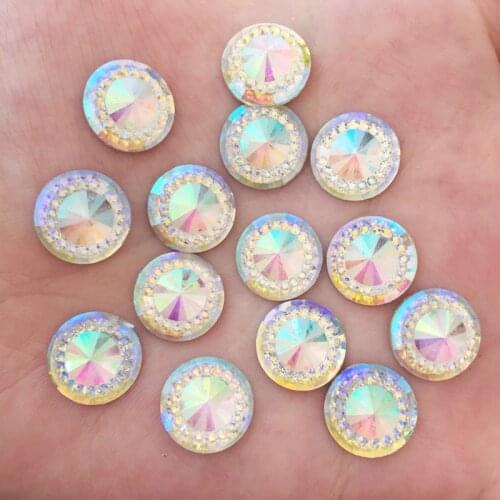 200PCS AB Resin Convex Surface 12mm Round Flatback Rhinestone Scrapbook Embellishments DIY Wedding Buttons Applique F229*2
