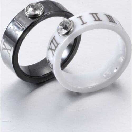 2021 Fine Jewelry Crystal from Swarovskis Simple Ceramic Roman Numeral Couple Ring inlaid zircon 2 Colors Fit Wedding