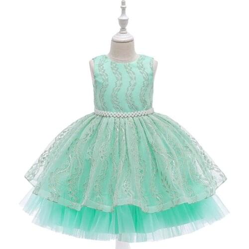 2021 New Summer Children Performance Evening Party Dress Flower Girls Wedding Dress Kids Beaded Princess Dress For Girls Costume