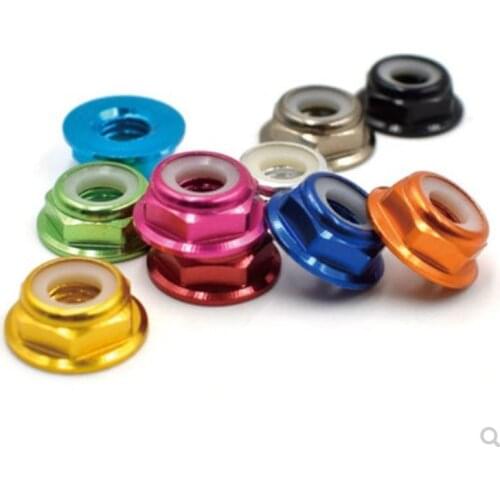 5-10pcs aluminum flange nylon insert lock nut m2 m3 m4 m5 m6 Anodized Multi-color Colourful nuts