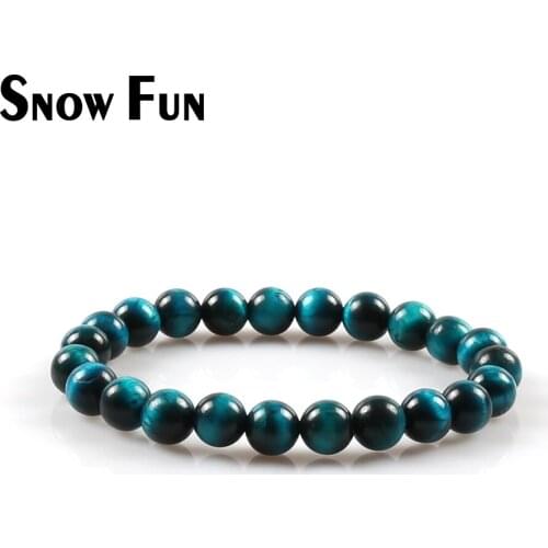 Snow Fun 8mm Black Blue Tigers Eye Stone Bracelet for Women and Men Charm Birthday Gift Jewelry
