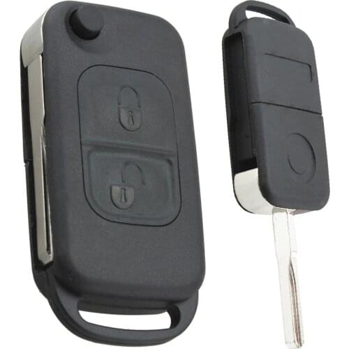 Black 2 Buttons Folding Remote Car Key Fob Shell Case No Chip with Uncut Car Flip Key Keyless Entry Transmitter for Benz