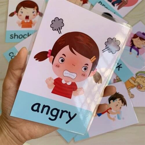 14pcs Montessori Baby English Learning Card Cartoon Facial Expression Flash Cards For Children Early Educational Toy Kids Memory