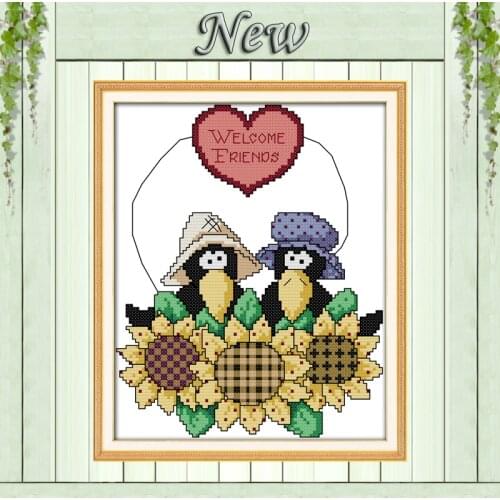 Welcome friends duck flower Decor paintings counted printed on canvas DMC 11CT 14CT kits Cross Stitch embroidery needlework Sets