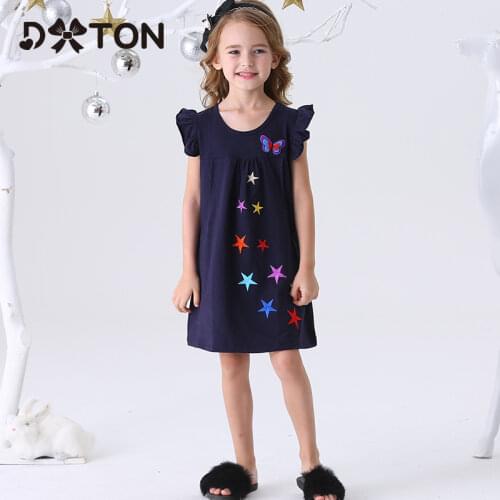 DXTON 2020 Summer Girls Dress Flare Sleeve Dresses For Girls Butterfly Casual Children Dress Cotton Applique New Kids Clothing