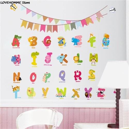 A-Z Alphabet&Animals home decoration letters English Vinyl Mural Wall Stickers Decals Nursery Kids Room Decor