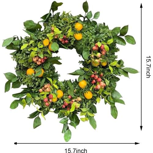 Artificial Wreath Fake Flowers Christmas Home Decor Wedding Decoration Simulation White Leaf Lemon Door Decor Round Garland