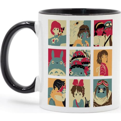 Ghibli Totoro Princess Mononoke Spirited Away Mug 11oz Ceramic Coffee Milk Cup Lid and Spoon