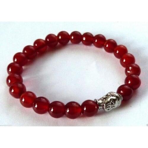 Beautiful Genuine Red jade silver Buddha - healing / reiki bracelet